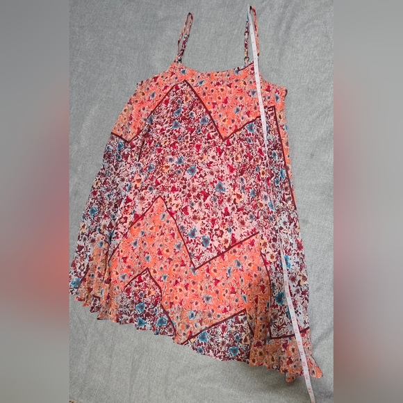 AMERICAN RAG CIE ENTRY Salmon Maroon Pink Blue Floral Spaghetti Strap Dress Sz M - Picture 6 of 9